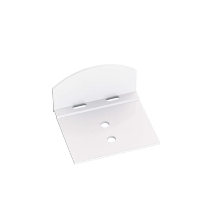Weißer Scobalit Bremswinkel aus Aluminium für 10 mm Platten, mit zwei Langlöchern und zwei Rundlöchern