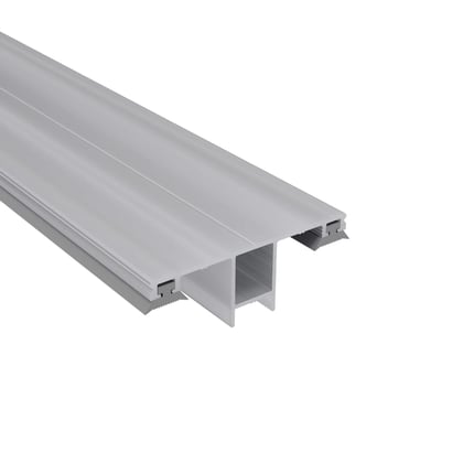 DUO Mittelprofil 10 mm aus blankem Aluminium, Seitenansicht mit H-förmigem Querschnitt und Dichtlippen