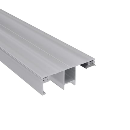 DUO Randprofil aus blankem Aluminium, 10 mm, Hauptansicht mit Hohlkammer und Befestigungsnuten