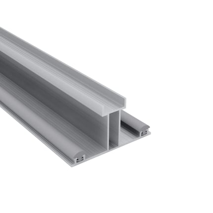ECO Unterprofil 16 mm aus blankem Aluminium, Seitenansicht mit T-Profil und seitlichen Nuten