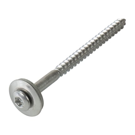 Edelstahlschraube blank mit Unterlegscheibe und Torx-Antrieb, Hauptansicht schraeg von oben