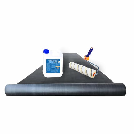 EPDM Dachfolie Rolle schwarz 1,20 mm Staerke mit Kleber und Kurzflorwalze