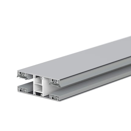 Mendiger Mittelprofil 10 mm aus blankem Aluminium und Kunststoff, schraeg von oben