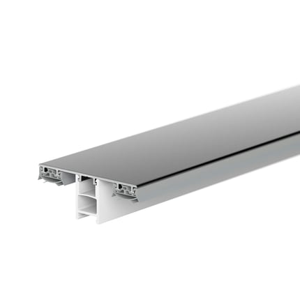 Mendiger Mittelprofil aus dunkelgrauem Aluminium und weissem Kunststoff, Schnittansicht
