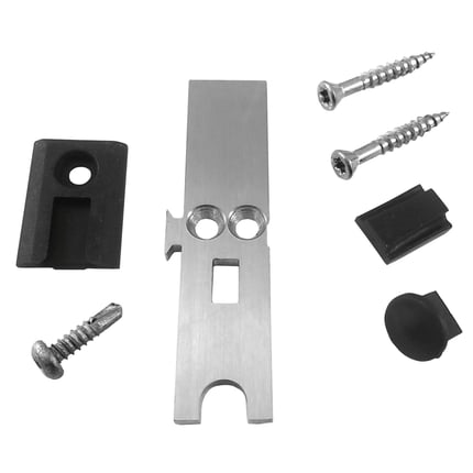 Mitnehmer Set aus blankem Aluminium mit Schrauben und schwarzen Gummiteilen