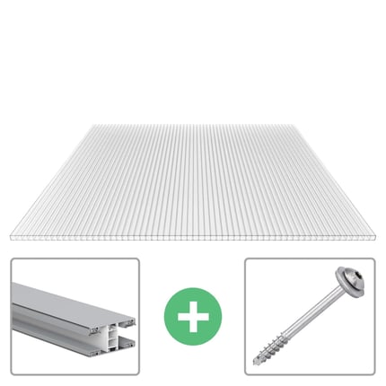 Polycarbonat Doppelstegplatte 10 mm klar, mit Aluminiumprofil und Schraube als Zubehoer