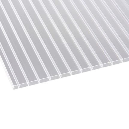 Polycarbonat Doppelstegplatte 16 mm klar, schräg von oben mit sichtbaren Stegen