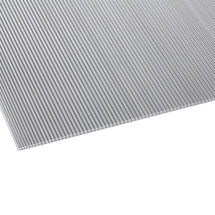 Polycarbonat Doppelstegplatte 6 mm klar, schräg von oben mit sichtbaren Stegen