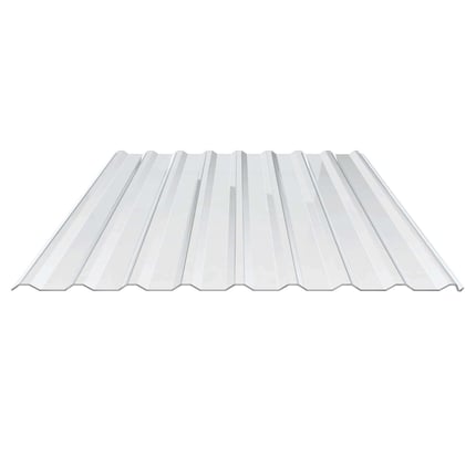 Polycarbonat Spundwandplatte klar, 1,00 mm Staerke, mit Trapezprofil, freigestellt auf weissem Hintergrund