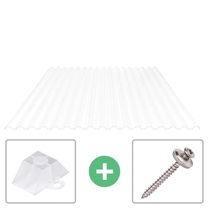Polycarbonat Spundwandplatte 76/18 opal-weiß, 0,90 mm, mit Abstandhalter und Schraube