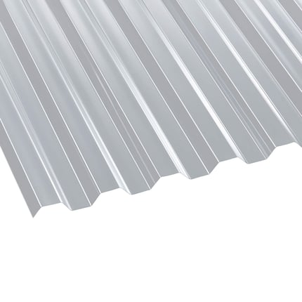 Klare Polycarbonat Spundwandplatte 76/18, 0,80 mm Staerke, schraeg von oben