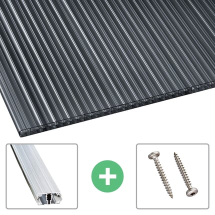 Polycarbonat Stegplatte 16 mm Graphit, Scobalit, mit Befestigungsprofil und Schrauben