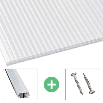 Polycarbonat Stegplatte 16 mm Opal-Wei
R

R
mit Aluminiumprofil und Schrauben als Zubeh
R

R
ransicht