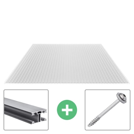 Polycarbonat Stegplatte 16 mm klar mit Aluminiumprofil und Schraube