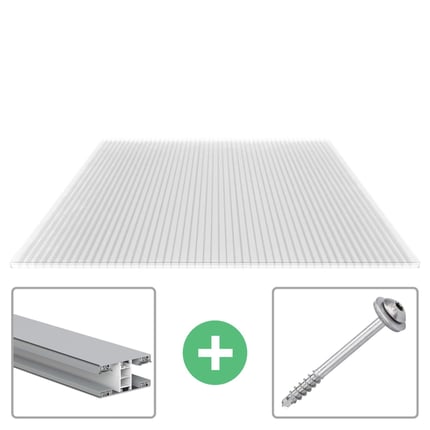 Polycarbonat Stegplatte 16 mm, klar, mit Profil Mendiger, dazu passendes Befestigungsmaterial und Schraube