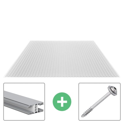 Polycarbonat Stegplatte 16 mm, klar, mit Befestigungsprofil und Schraube als Sparpaket