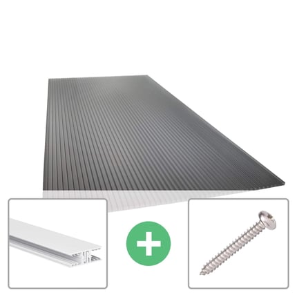 Polycarbonat Stegplatte 16 mm Anthrazit, mit Profil Zevener Sprosse, dazu Befestigungsschraube und Profil