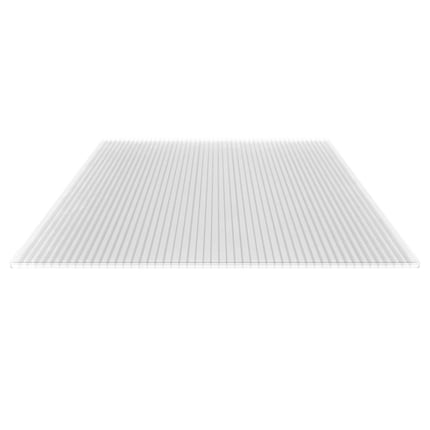 Polycarbonat Stegplatte 16 mm, klar, freigestellt auf weissem Hintergrund, Draufsicht auf die Stegstruktur