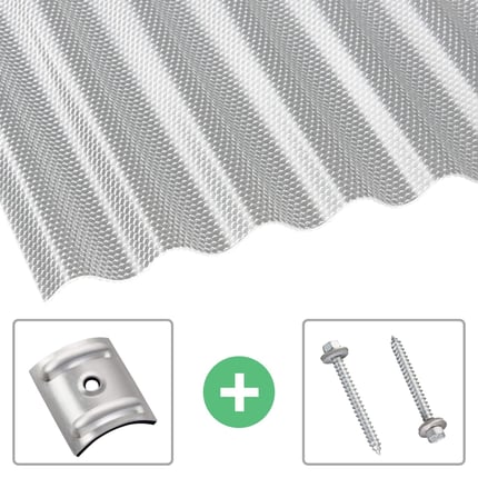 Polycarbonat Wellplatte 76/18 klar, 2,60 mm, mit Wabenstruktur und Befestigungsmaterial