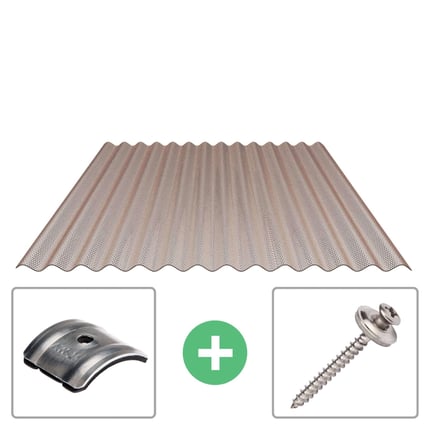 Polycarbonat Wellplatte 76/18 Bronze, 2,80 mm Staerke, mit Befestigungsmaterial