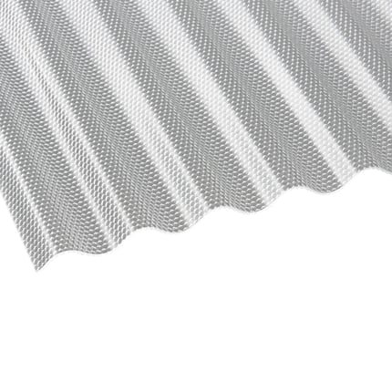 Polycarbonat Wellplatte 76/18, klar, mit Wabenstruktur, schraeg von oben fotografiert