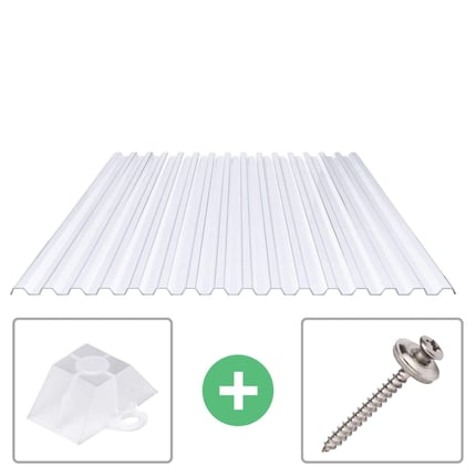 PVC Spundwandplatte klarbläulich, 1,40 mm, mit Abstandhalter und Schraube
