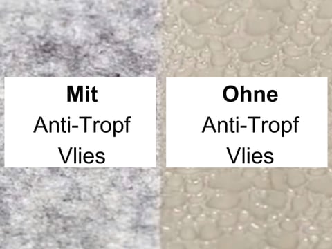 Ziegelbleche mit und ohne Anti-Tropf Vlies zur Demonstration der Effektivität gegen Kondenswasserbildung