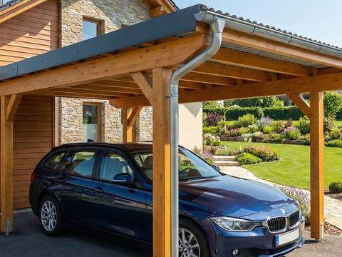 Doppelcarport mit anthrazitfarbenem Trapezblech-Dach