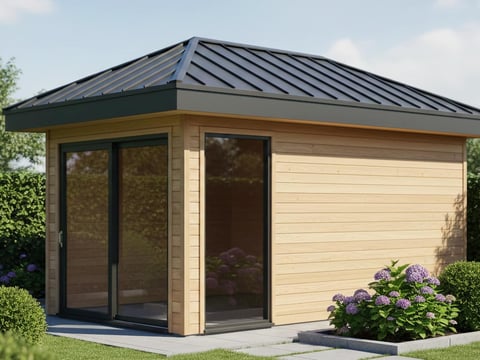 Gartenhaus mit Trapezblech-Eindeckung in Anthrazit