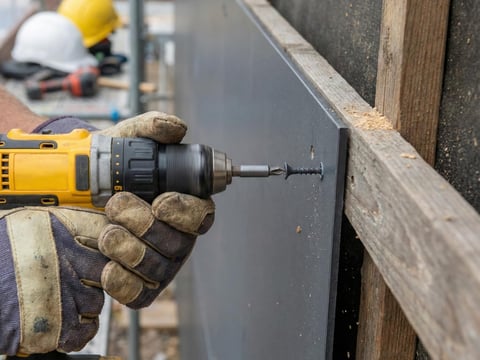 Verschraubung einer HPL Platte an einer Fassaden-Lattung