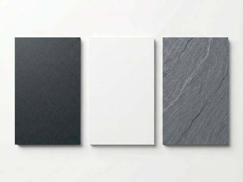 Verschiedene HPL Dekore im Vergleich: Anthrazit, Weiß und Grau