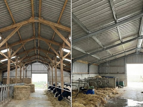 Gegenüberstellung von Faserzement und Blech für landwirtschaftliche Gebäude