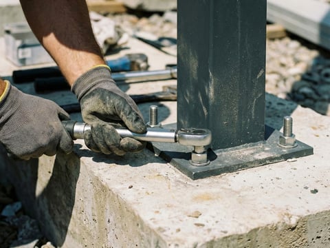 Montage eines Aluminium-Pfostens auf ein Betonfundament