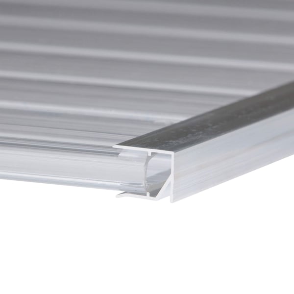 Abschlussprofil Oberseite 16 mm aus blankem Aluminium, Detailansicht auf Profilkante