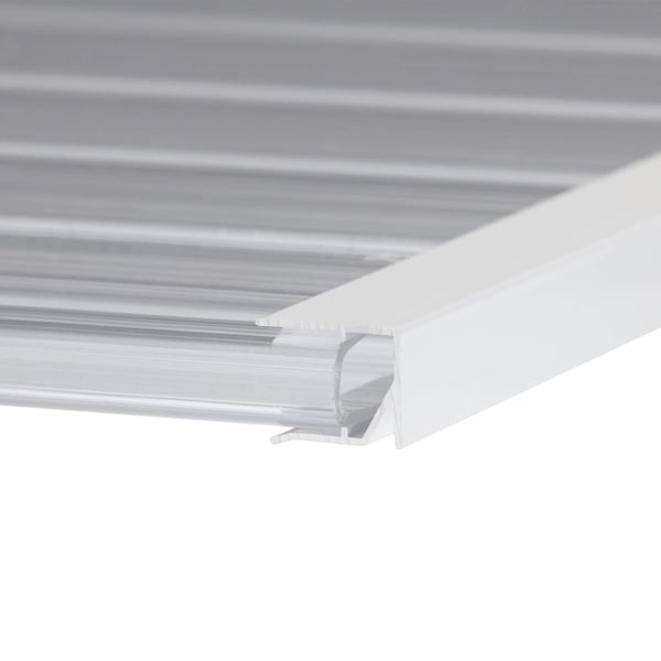 Abschlussprofil Unterseite 16 mm, weißes Aluminiumprofil an einer Lichtplatte montiert, Detailansicht