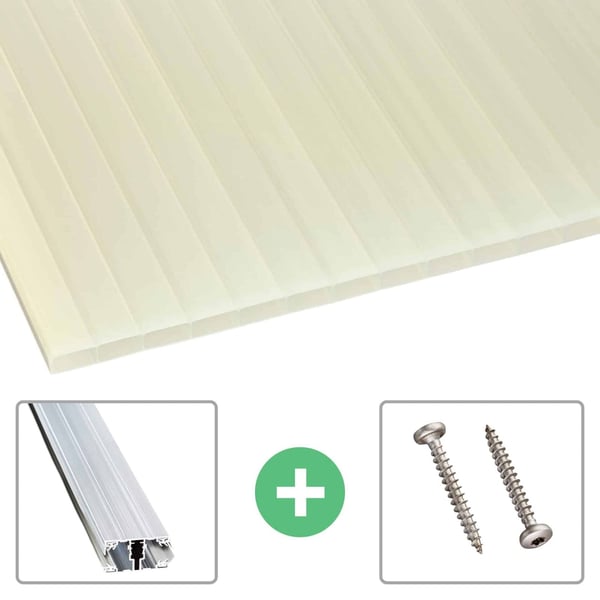 Acrylglas Stegdoppelplatte | 16 mm | Profil A1 | Sparpaket | Plattenbreite 98 cm | Opal Weiß / Gold | Breite 9,13 m | Länge 2,00 m