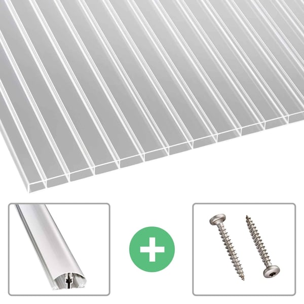 Acrylglas Stegdoppelplatte | 16 mm | Profil A4 | Sparpaket | Plattenbreite 98 cm | Klar | Breite 7,12 m | Länge 2,00 m