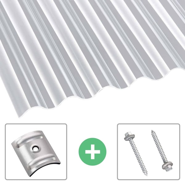 Acrylglas Wellplatte 76/18 klar 3,00 mm mit Abstandhaltern und Spenglerschrauben