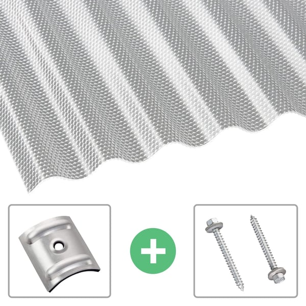 Acrylglas Wellplatte klar, 3,00 mm, mit Befestigungsmaterial (Abstandhalter und Schrauben)