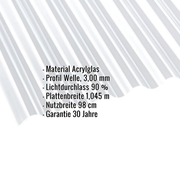 Acrylglas Wellplatte | 76/18 | 3,00 mm | Klar | 3,00 m
