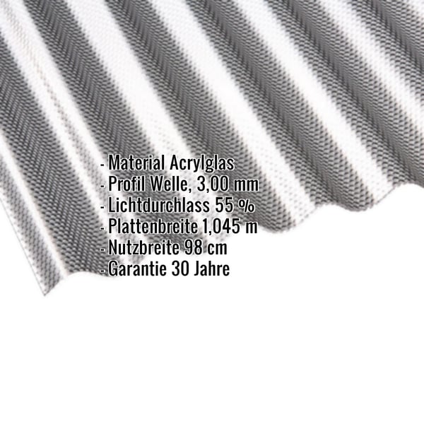 Acrylglas Wellplatte | 76/18 | 3,00 mm | Graphit | Wabenstruktur | 3,00 m