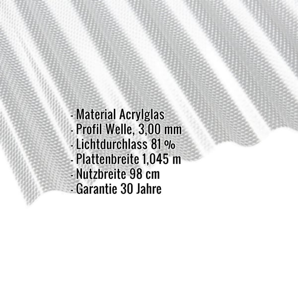 Acrylglas Wellplatte | 76/18 | 3,00 mm | Klar | Wabenstruktur | 3,00 m