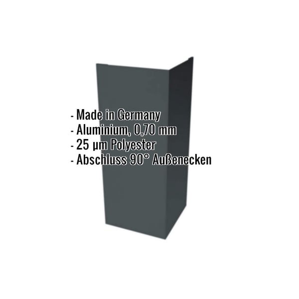 Außenecke Aluminium Anthrazitgrau RAL 7016, 0,70 mm, mit eingeblendeten Eckdaten