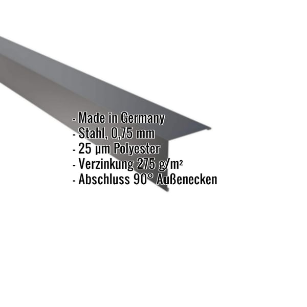 Außenecke Stahl Anthrazitgrau, 0,75 mm, 25 µm Polyester, mit eingeblendeten Eckdaten