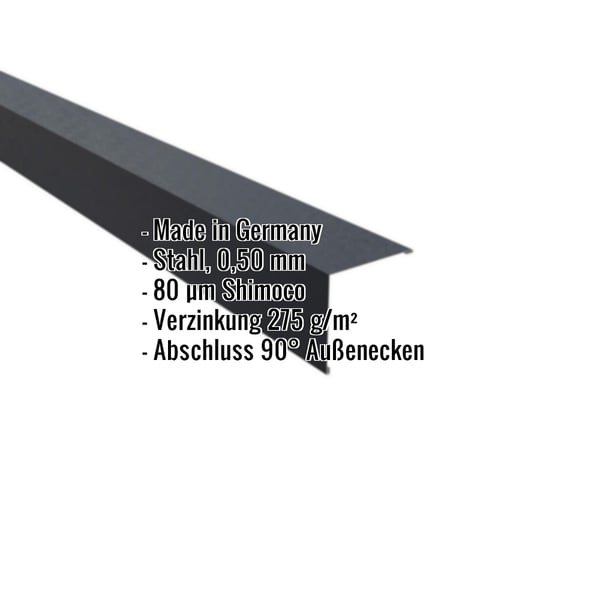Außenecke Stahl Anthrazitgrau, 0,50 mm, 80 µm Shimoco, mit eingeblendeten Eckdaten
