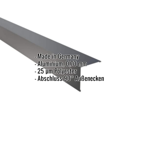 Außenecke Aluminium 0,70 mm Anthrazitgrau RAL 7016 mit Polyesterbeschichtung, Eckdaten eingeblendet