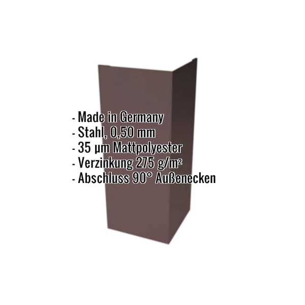 Außenecke aus Stahl, schokoladenbraun RAL 8017, 0,50 mm, mit eingeblendeten Eckdaten