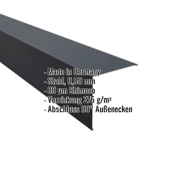 Außenecke aus Stahl, Anthrazitgrau RAL 7016, 0,50 mm, mit eingeblendeten Eckdaten