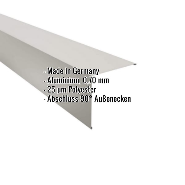 Außenecke Aluminium Weißaluminium RAL 9006, 0,70 mm, mit eingeblendeten Eckdaten