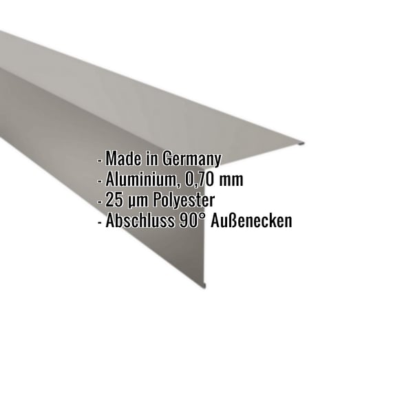 Außenecke Graualuminium RAL 9007, Aluminium 0,70 mm, 25 µm Polyester, mit eingeblendeten Eckdaten